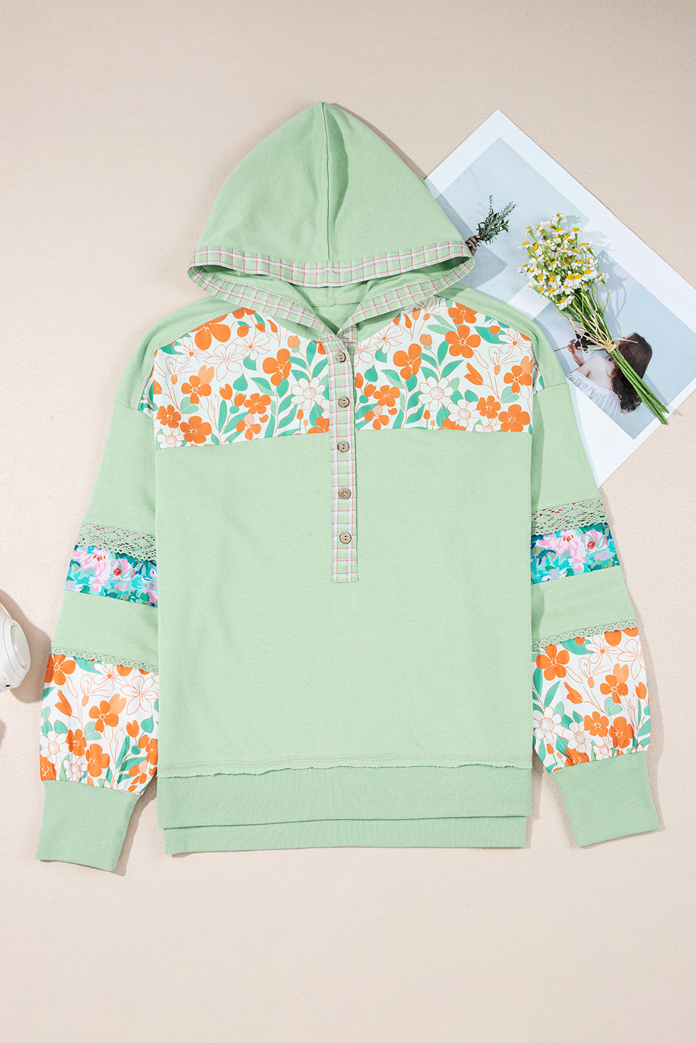 Lace Floral Hooded Pullover LT