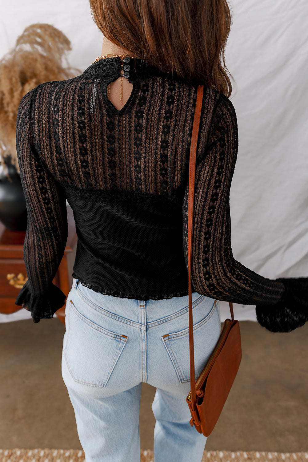Black Lace Flounce Top LT