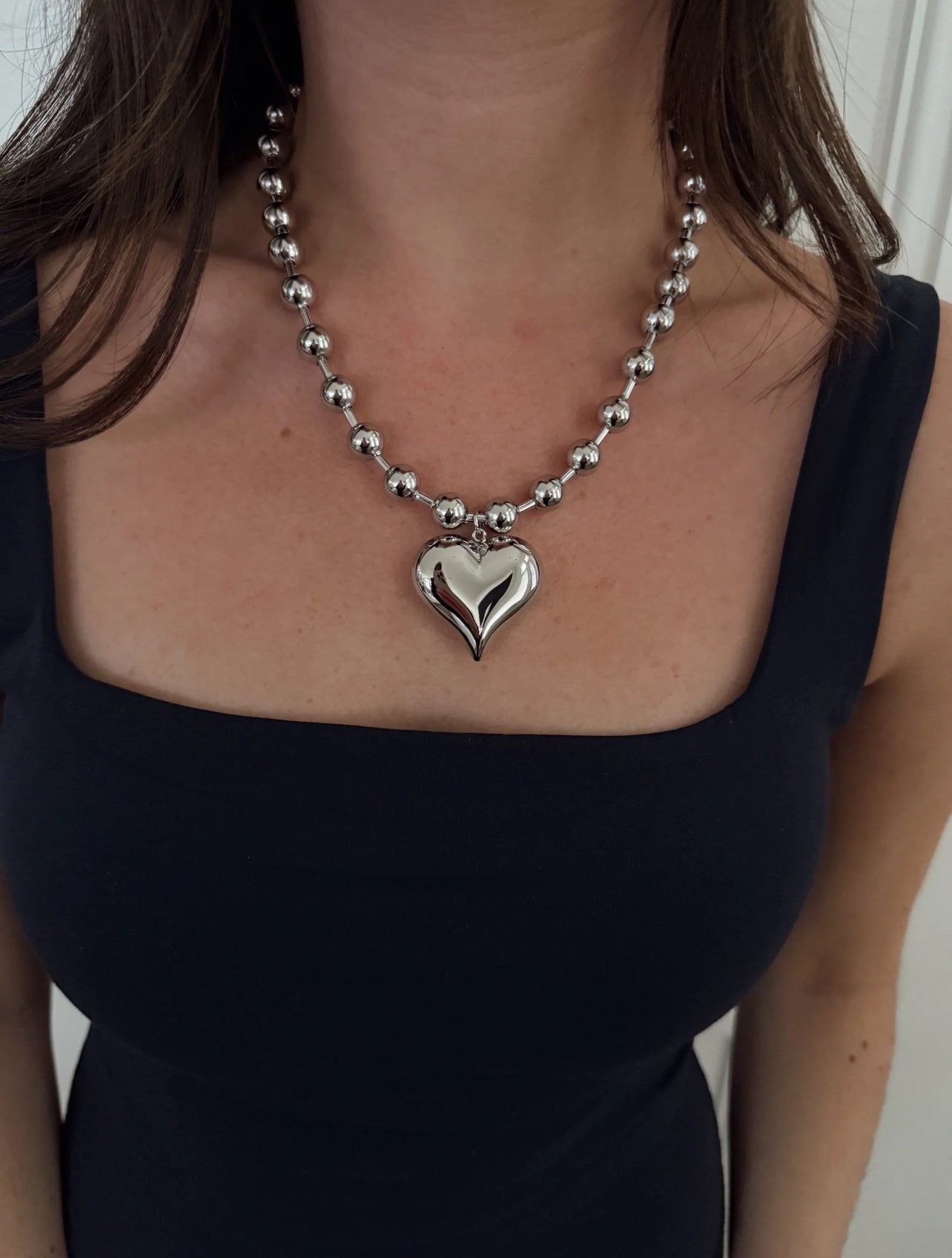 Chunky Heart Necklace - Silver