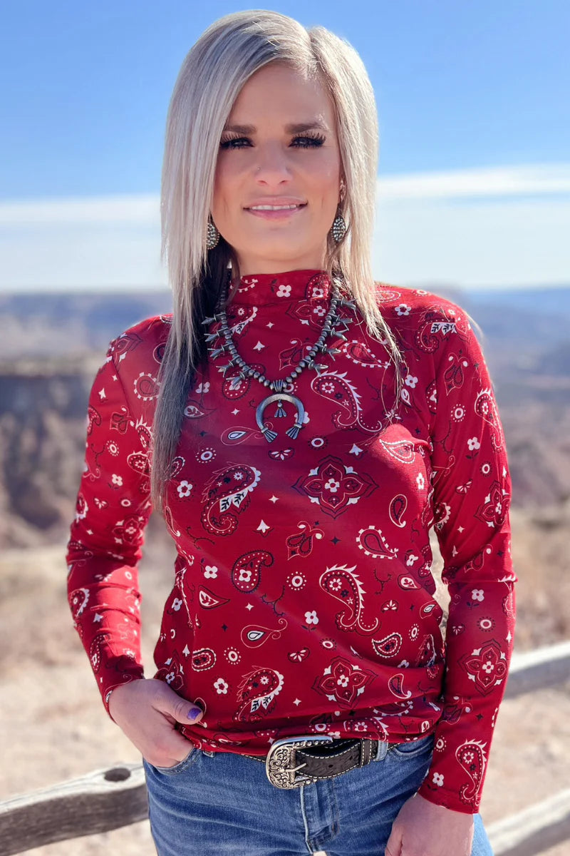 BANDANA BABE MESH TOP RED