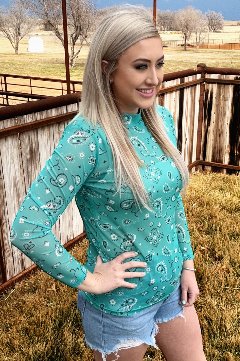 BANDANA BABE MESH TOP TURQUOISE