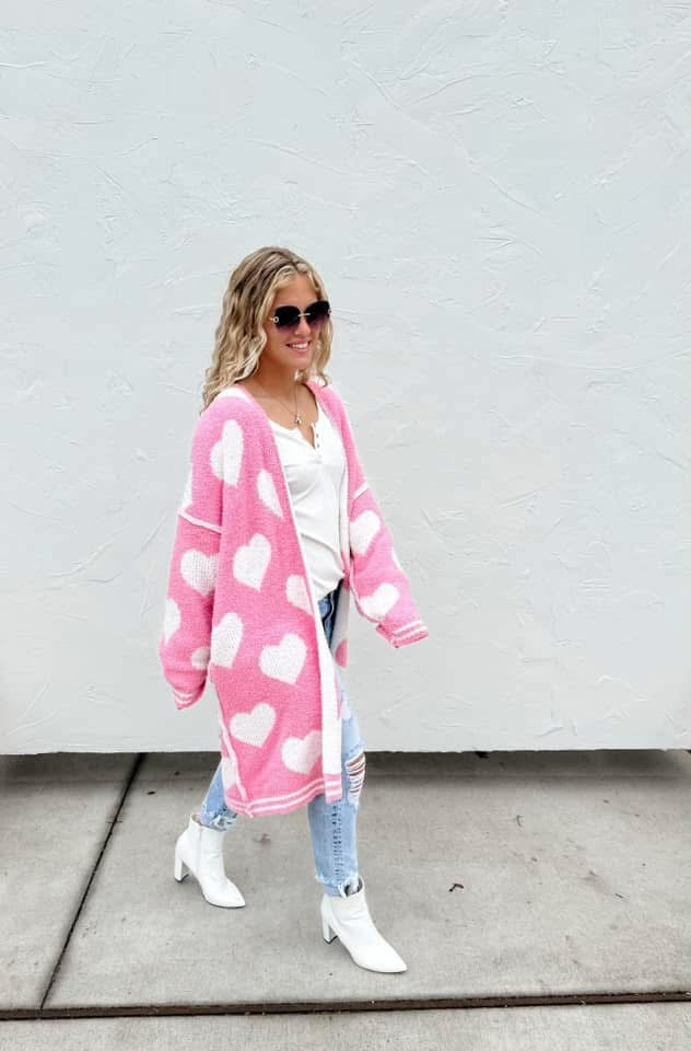 Cloud Heart Cardigan - Pink & White
