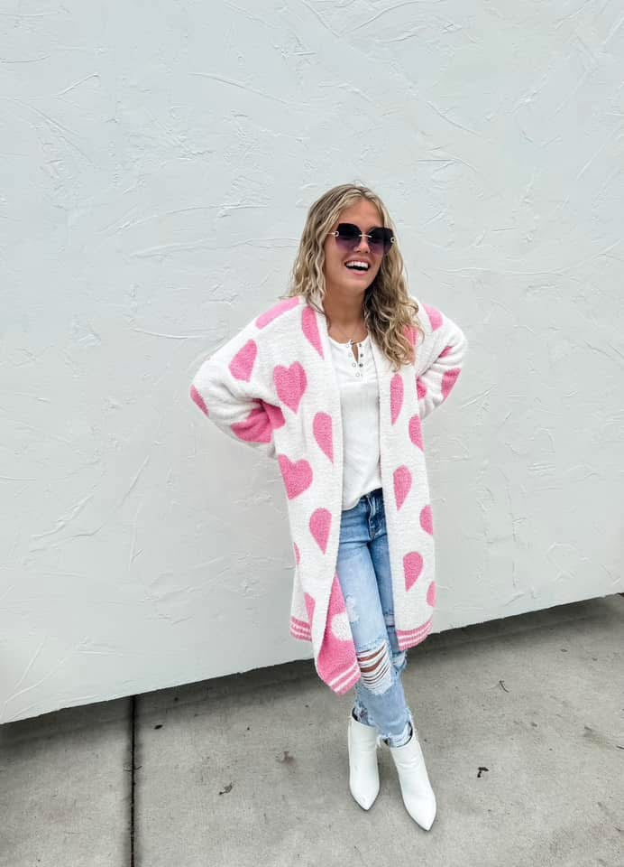 Cloud Heart Cardigan - Pink & White