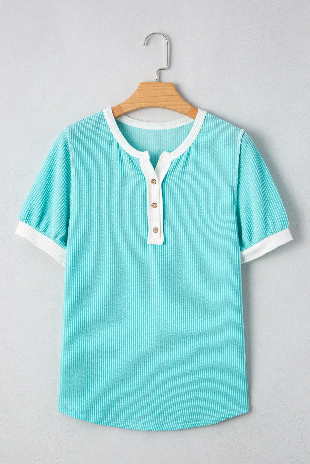 Turquoise Corded Henley Top May.