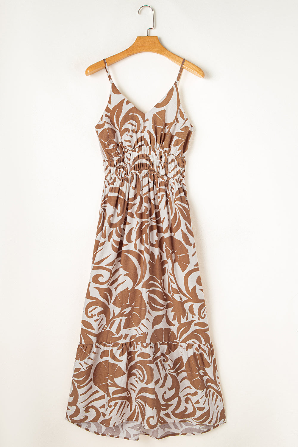 Khaki Floral Shirred Maxi Dress LT