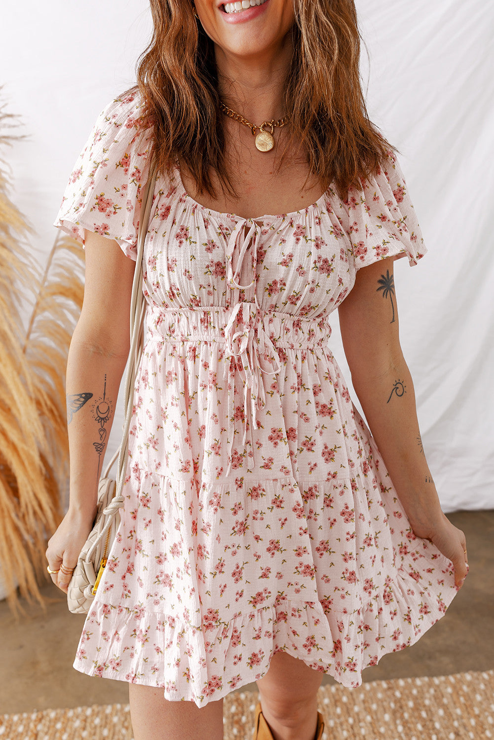 Pink Front Tie Floral Dress February.