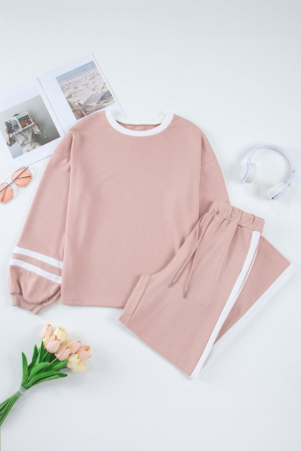 Pink Varsity Stripe Pants Set LT