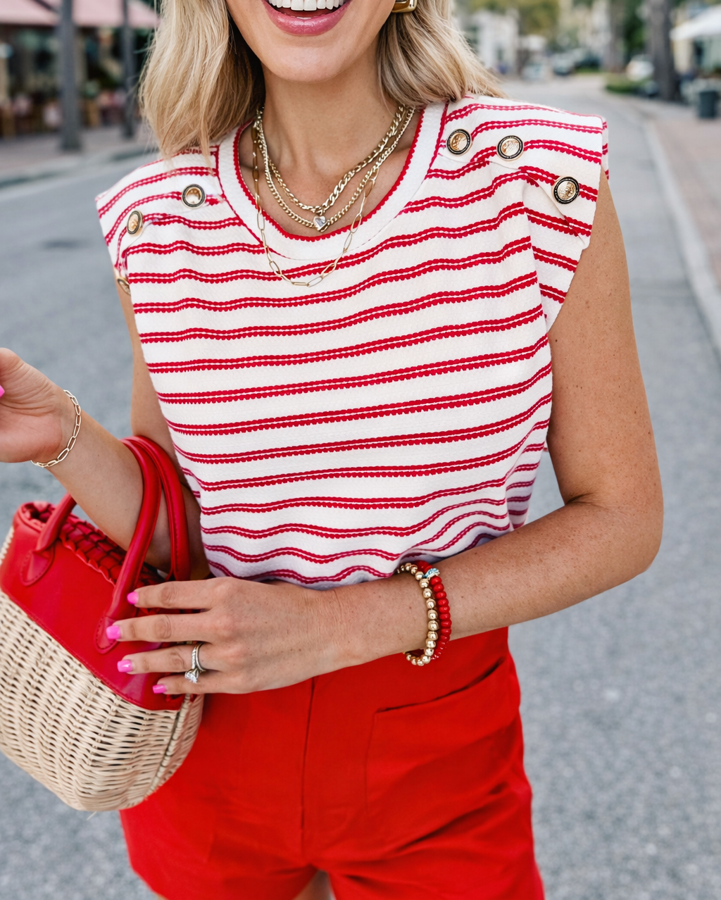 Red Stripe Textured Knit Top