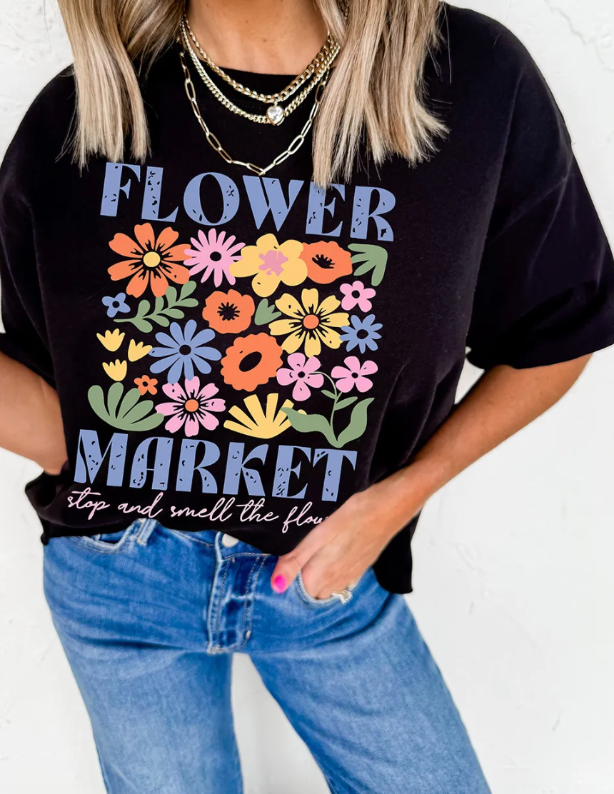 Black Flower Market Graphic Tee RTS