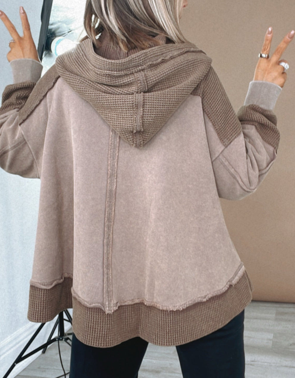 Waffle Patchwork Plus Hoodie LT