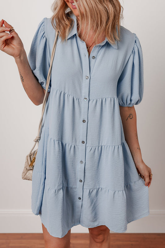 Beau Blue Tiered Button Up Dress RTS