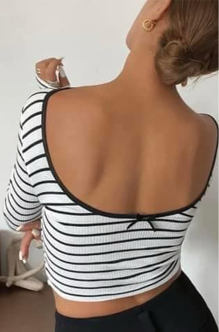 Open Back Striped Bow Top