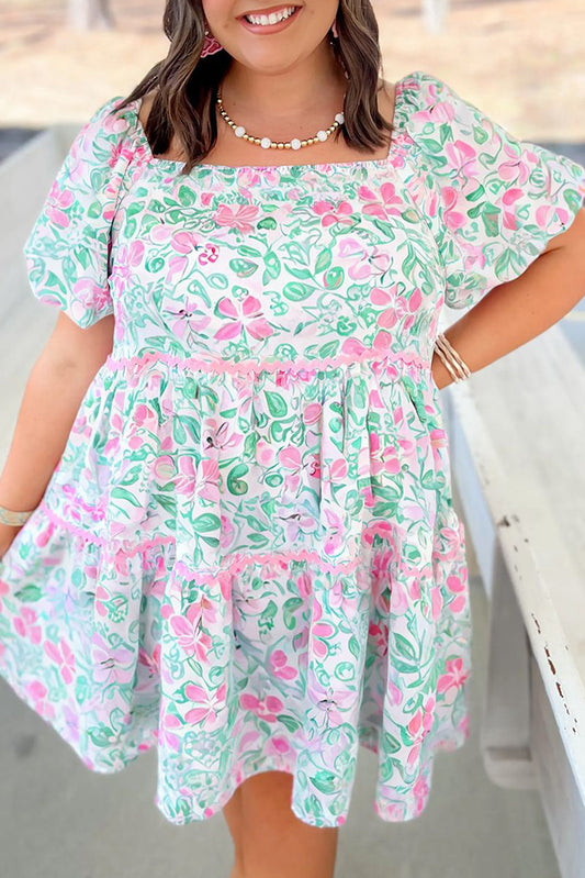 White Floral Ric Rac Trim Plus Dress RTS