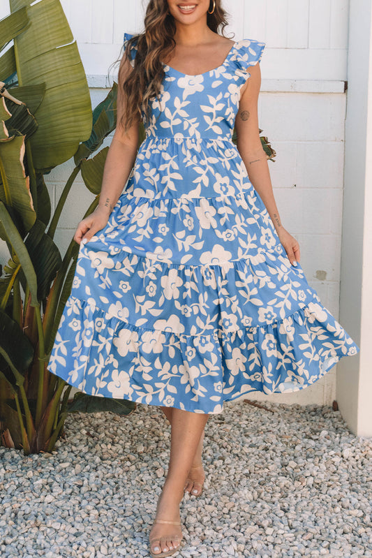 Sky Blue U Neck Midi Dress RTS