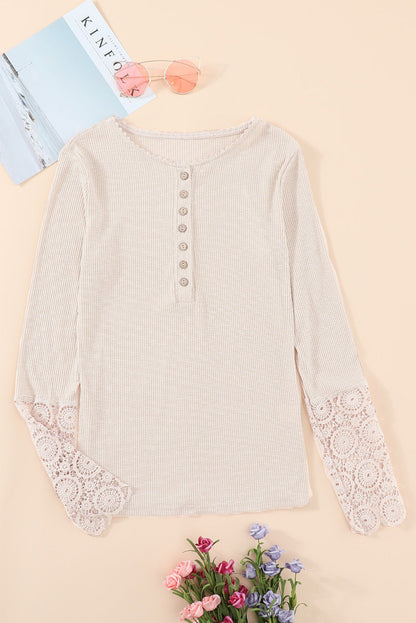 Beige Crochet Lace Button Top September.