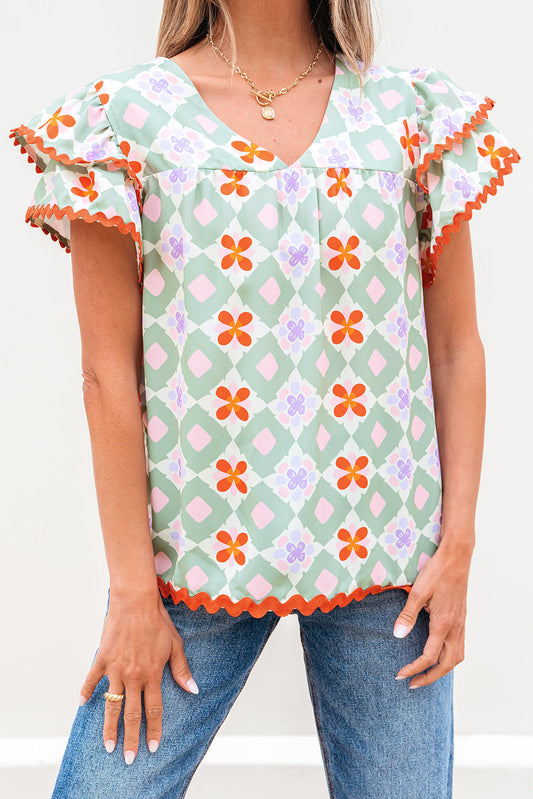 Green Geometric Ric Rac Blouse RTS