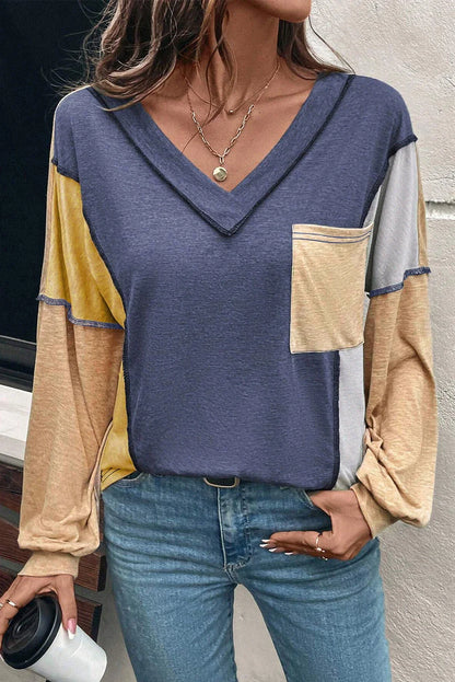 Colorblock Exposed Stitching Pocket Top RTS