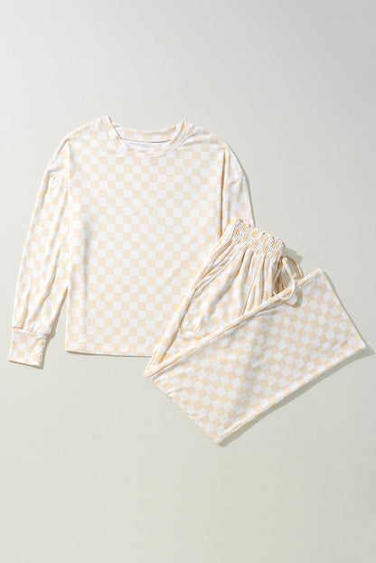 Beige Checkered Lounge Set August.