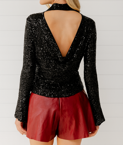 Black Sequin Bell Top LT