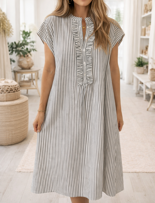 Black Stripe Frilled Dress