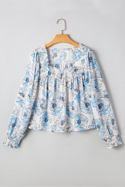 Blue Floral Square Neck Blouse LT