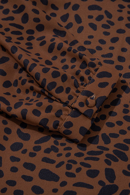 Brown Leopard Ruffle Sleeve Blouse LT
