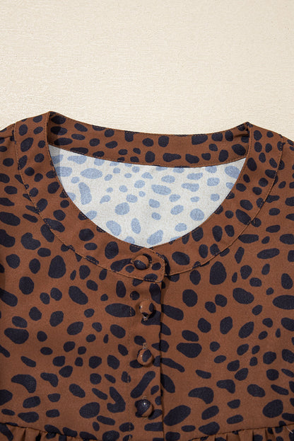 Brown Leopard Ruffle Sleeve Blouse LT