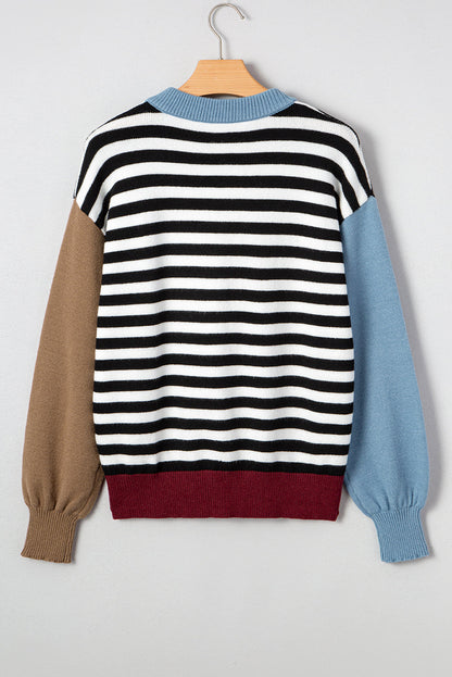 Colorblock Stripe Panel Sweater LT