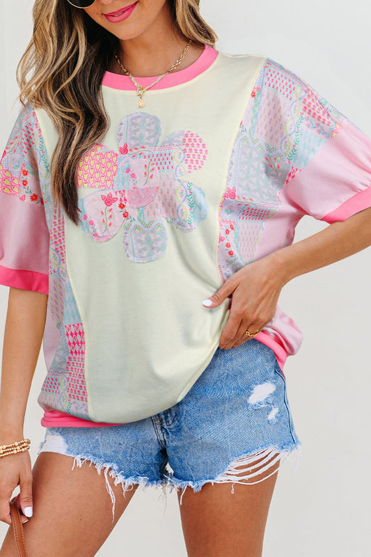 Colorblock Floral Patchwork Top RTS