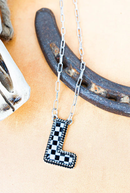 Checkered Initial Necklaces