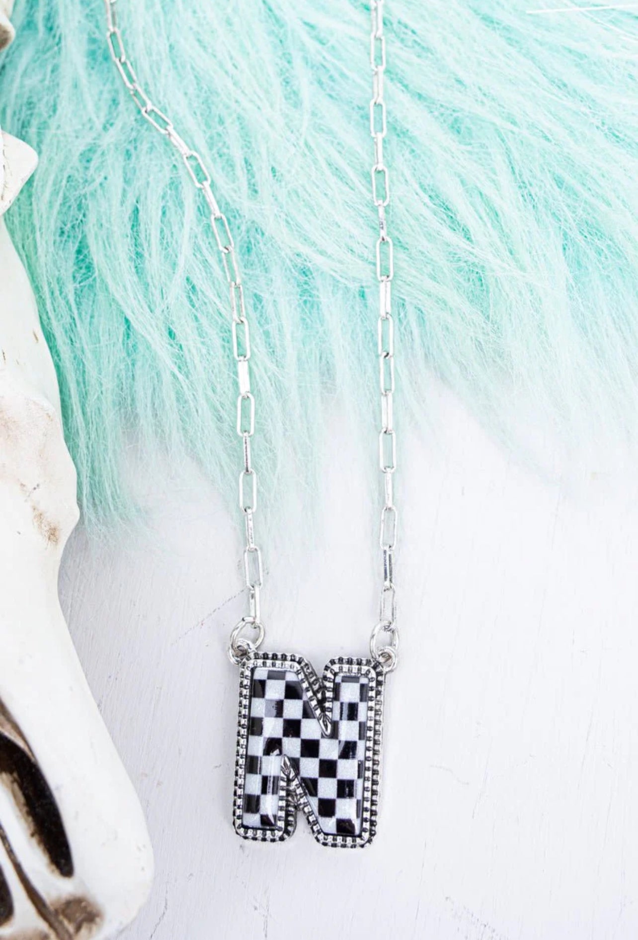 Checkered Initial Necklaces