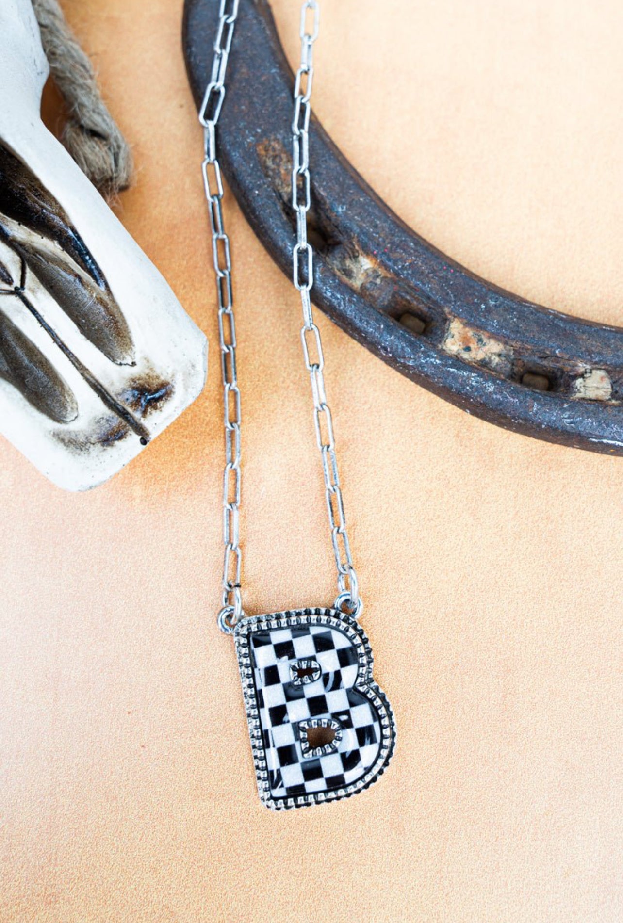 Checkered Initial Necklaces