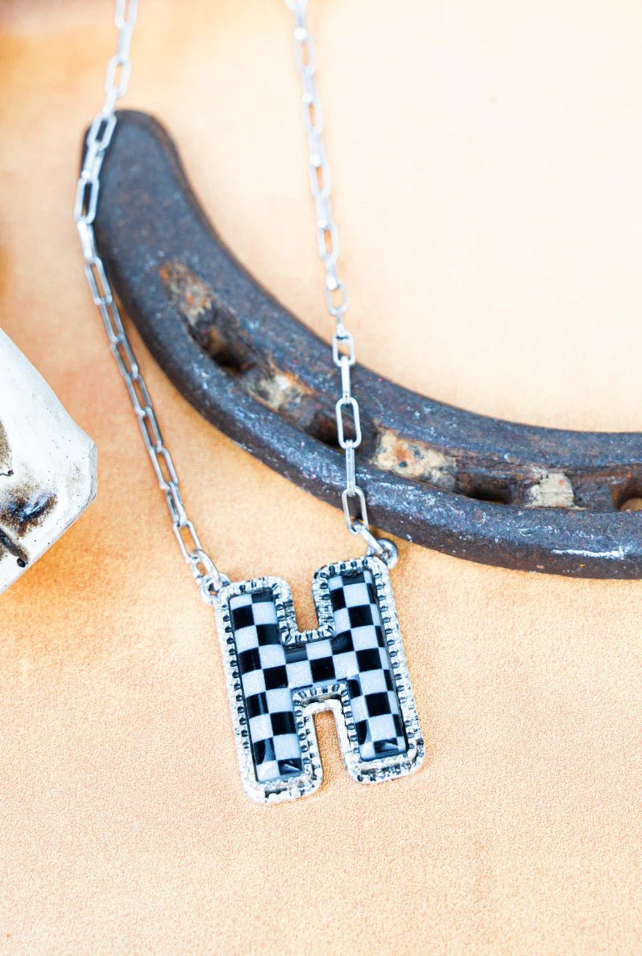 Checkered Initial Necklaces