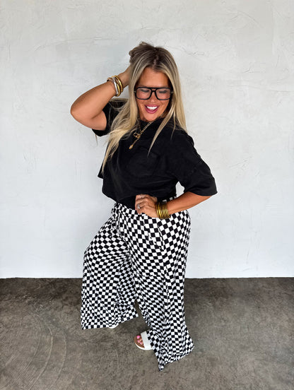 Haddie Wide Leg Checker Pants