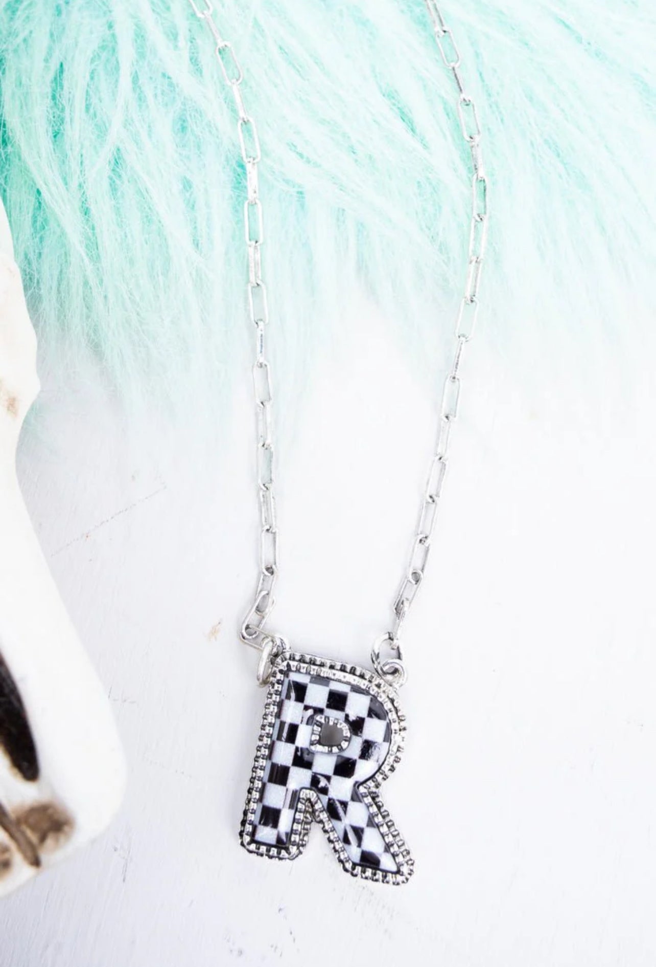 Checkered Initial Necklaces