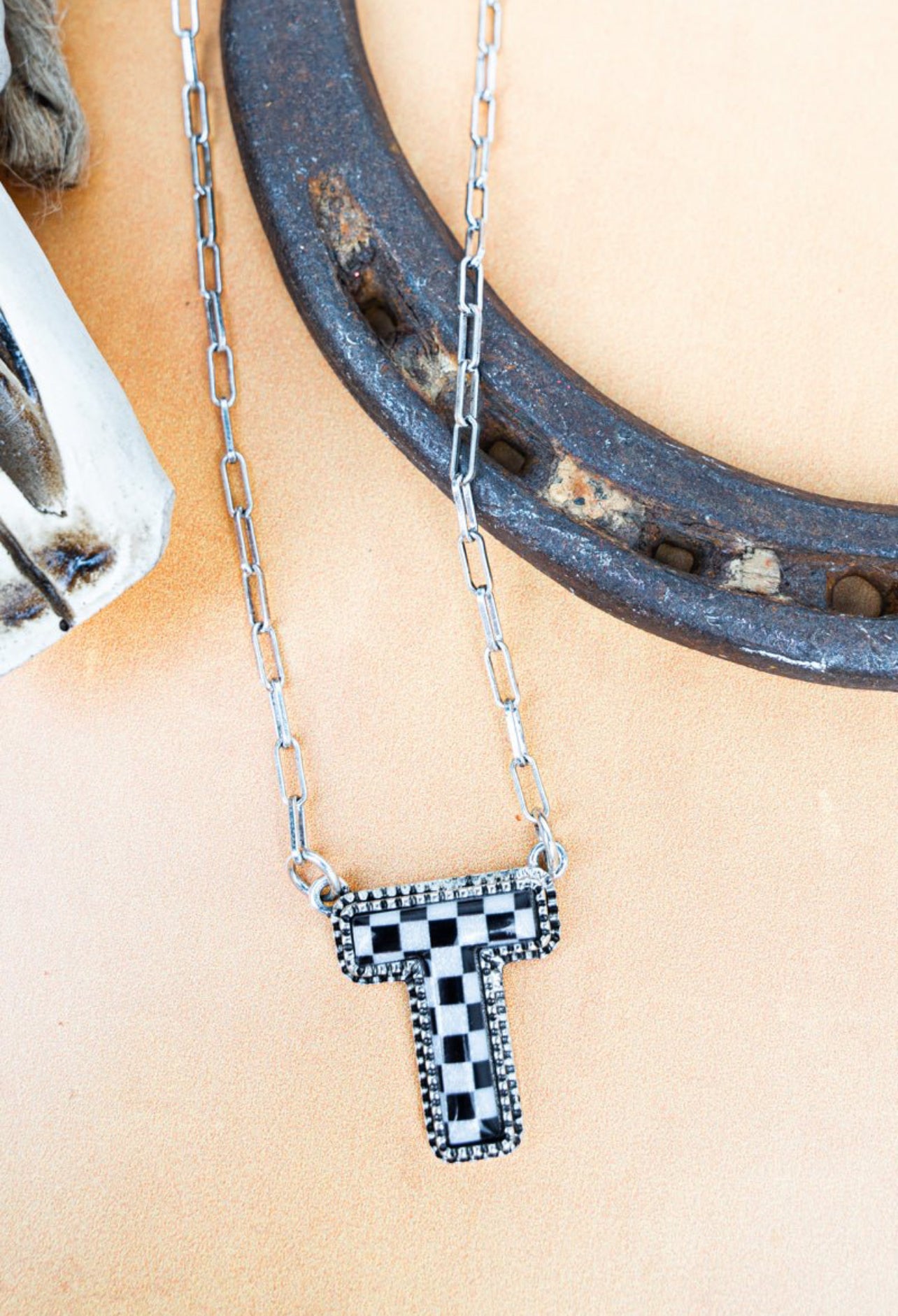 Checkered Initial Necklaces