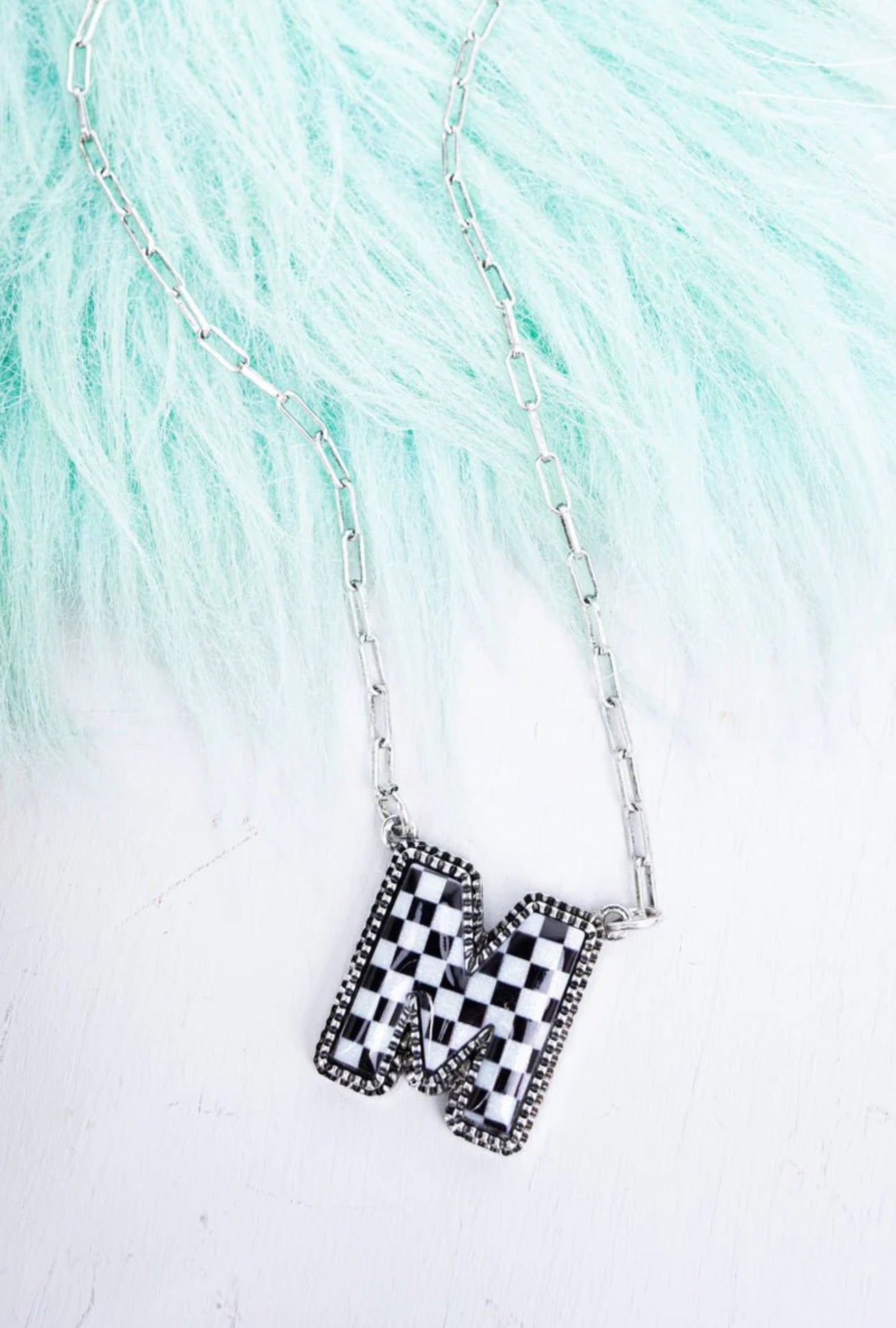 Checkered Initial Necklaces