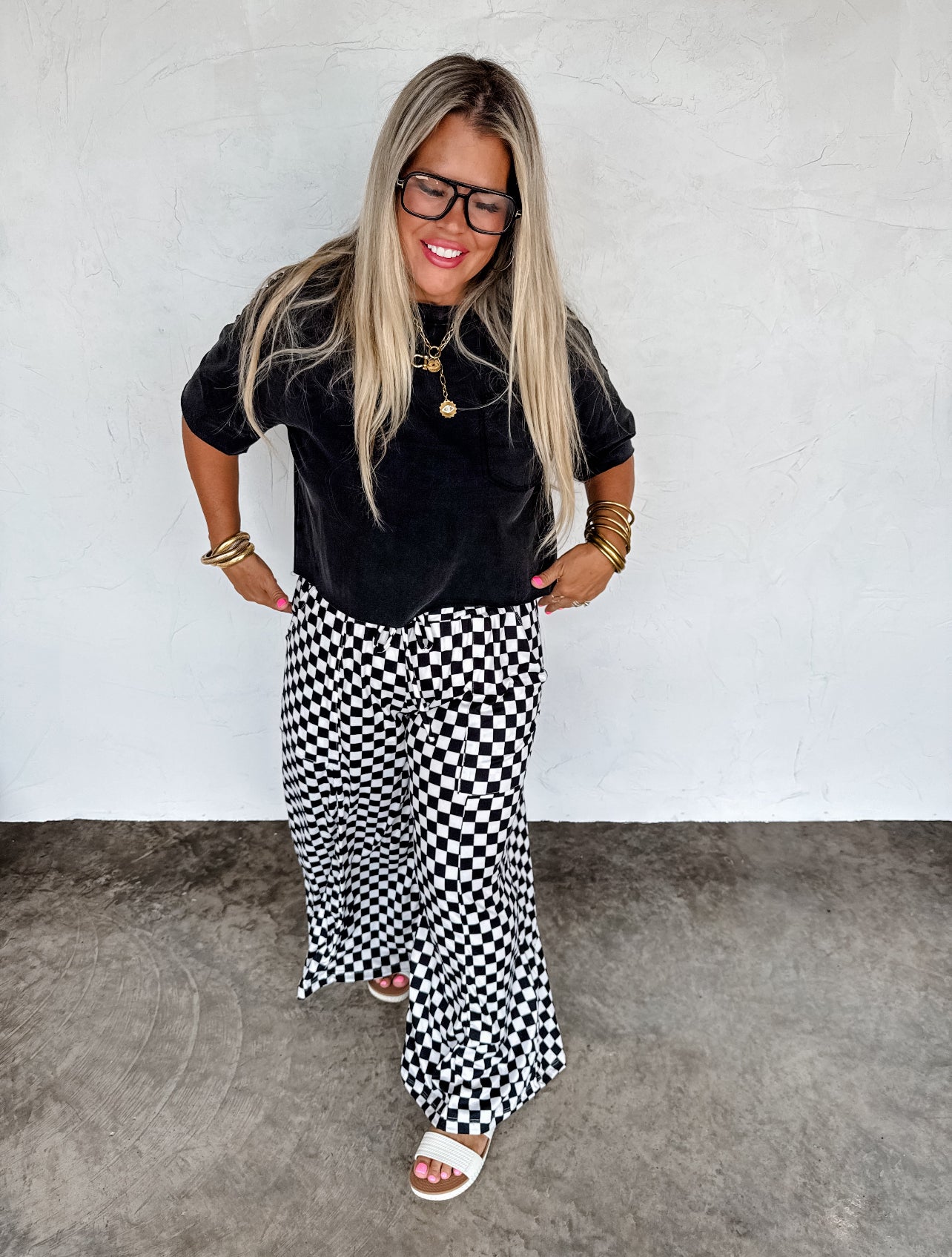 Haddie Wide Leg Checker Pants