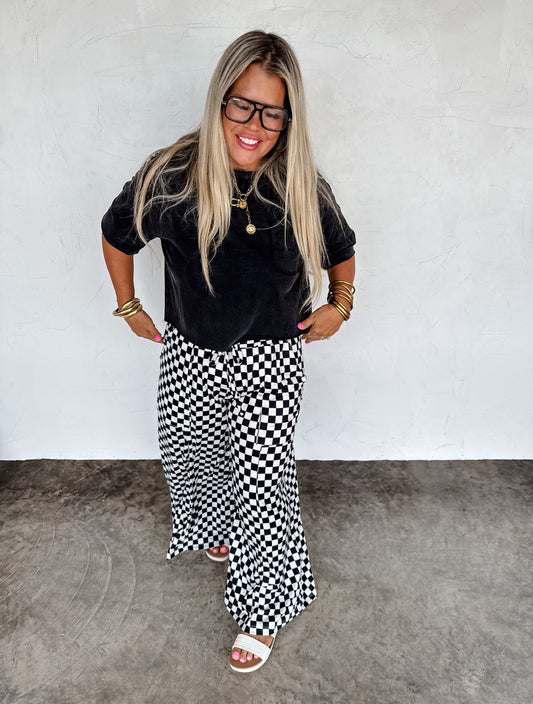 Haddie Wide Leg Checker Pants