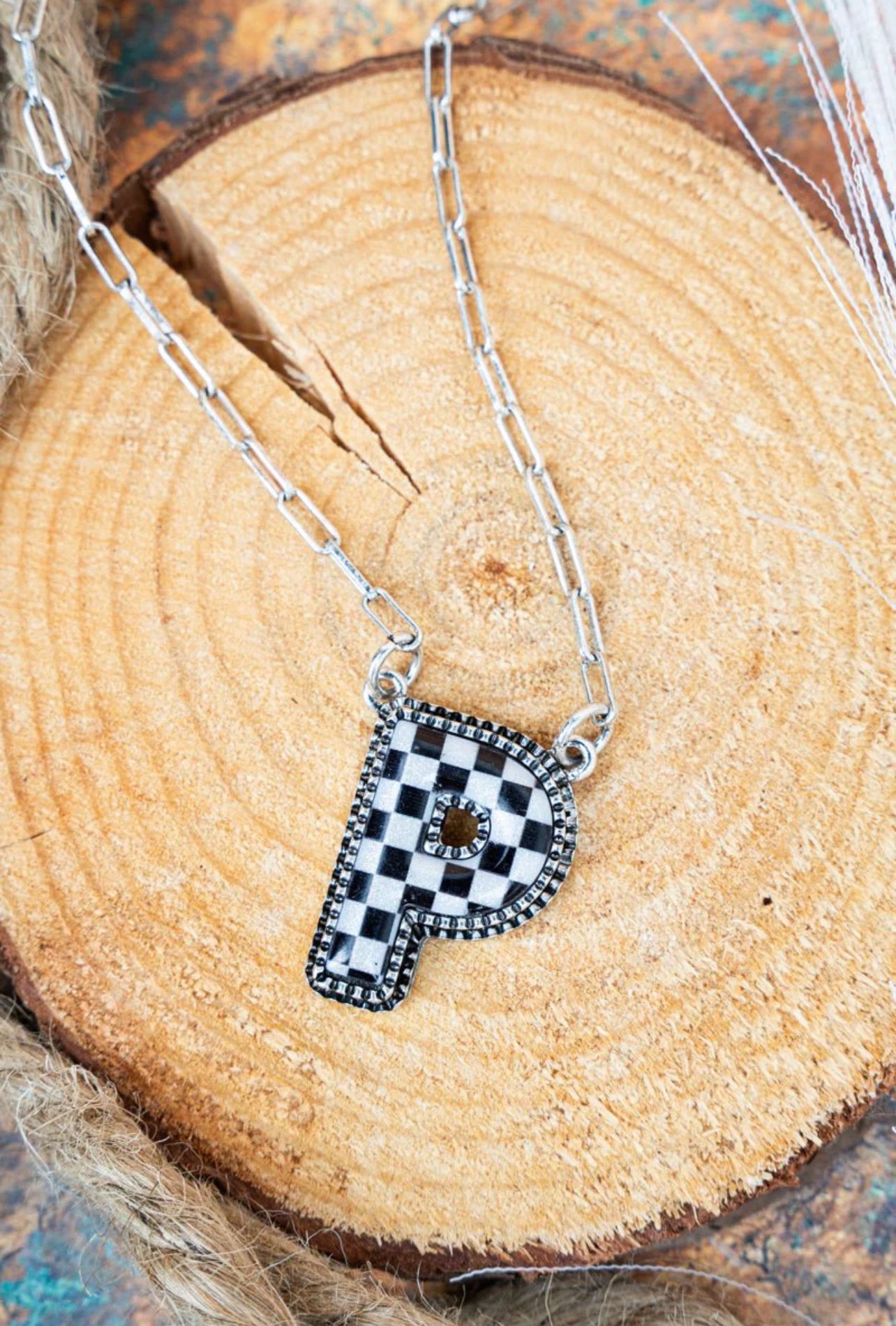 Checkered Initial Necklaces