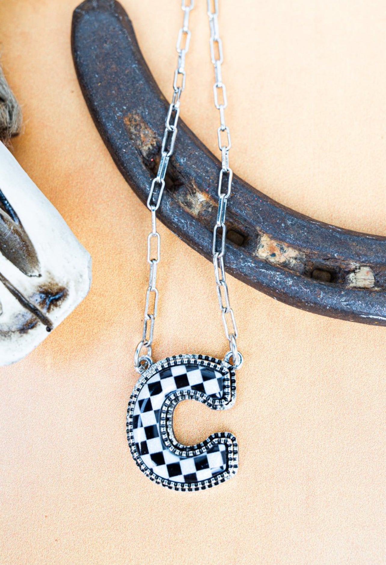 Checkered Initial Necklaces