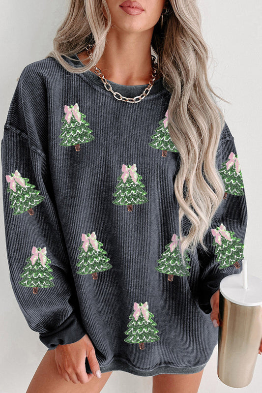Gray Ribbed Christmas Tree Sweatshirt RTS