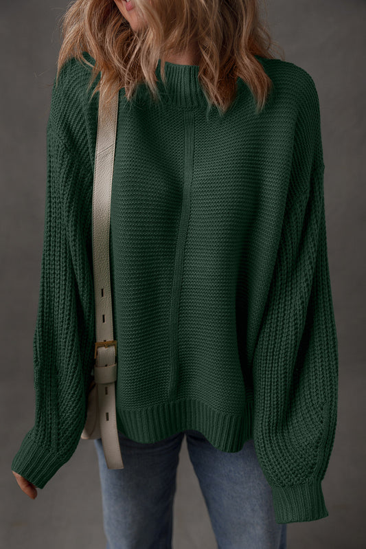 Green Front Seam Loose Sweater LT