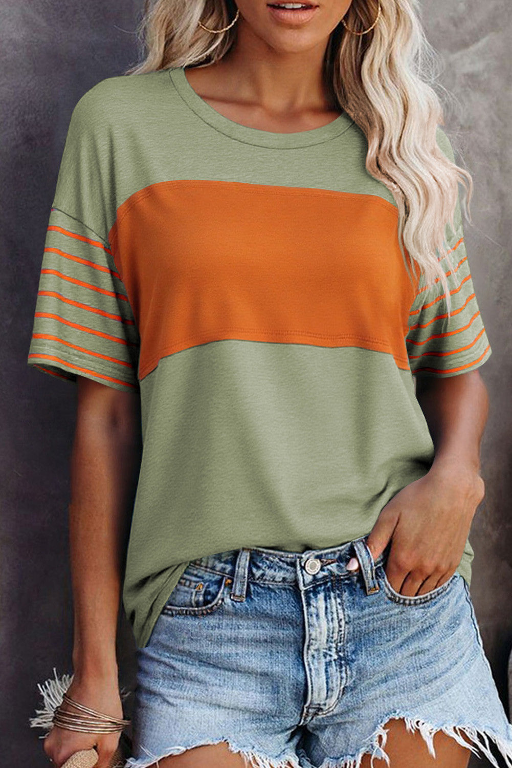 Green Colorblock Striped Shirt