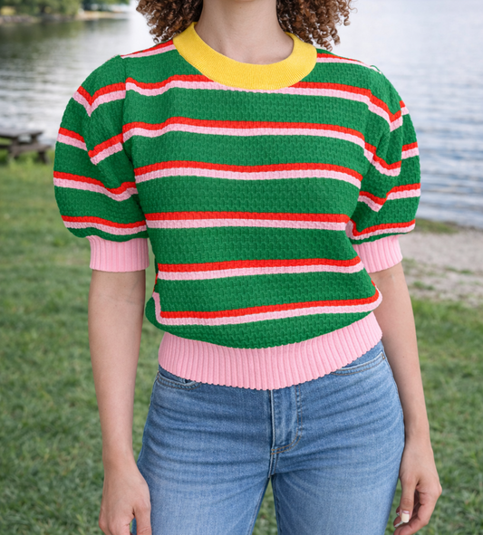 Green Stripe Sweater Top
