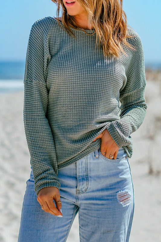 Green Waffle Knit Top LT