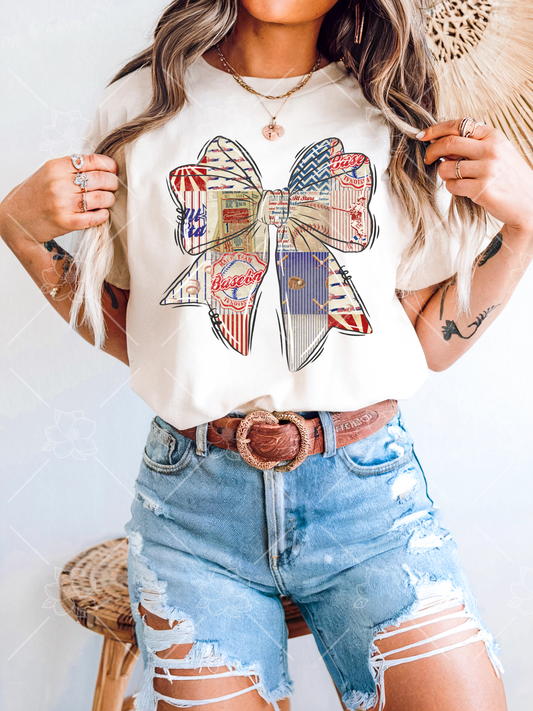 Baseball Collage Bow -  Multiple Styles