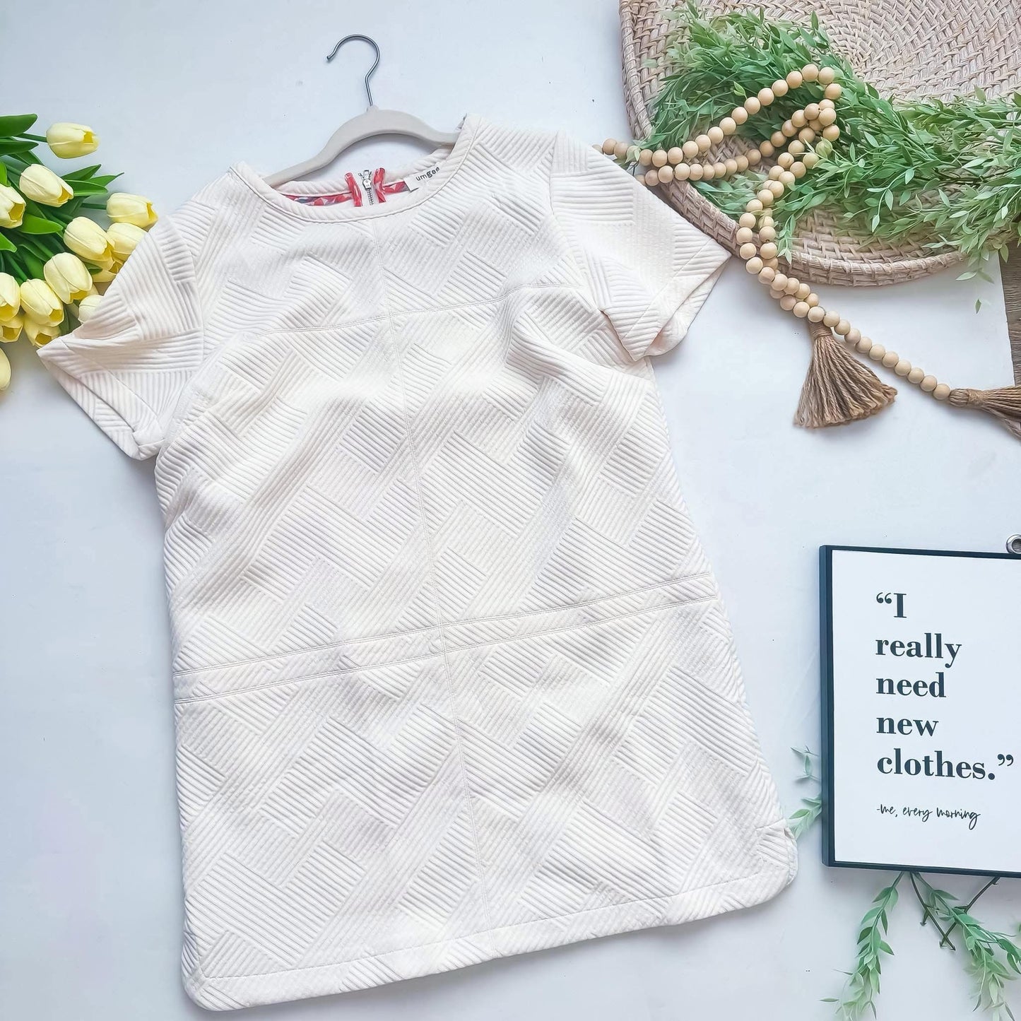 🤍 Textured Ivory Shift Dress 🤍