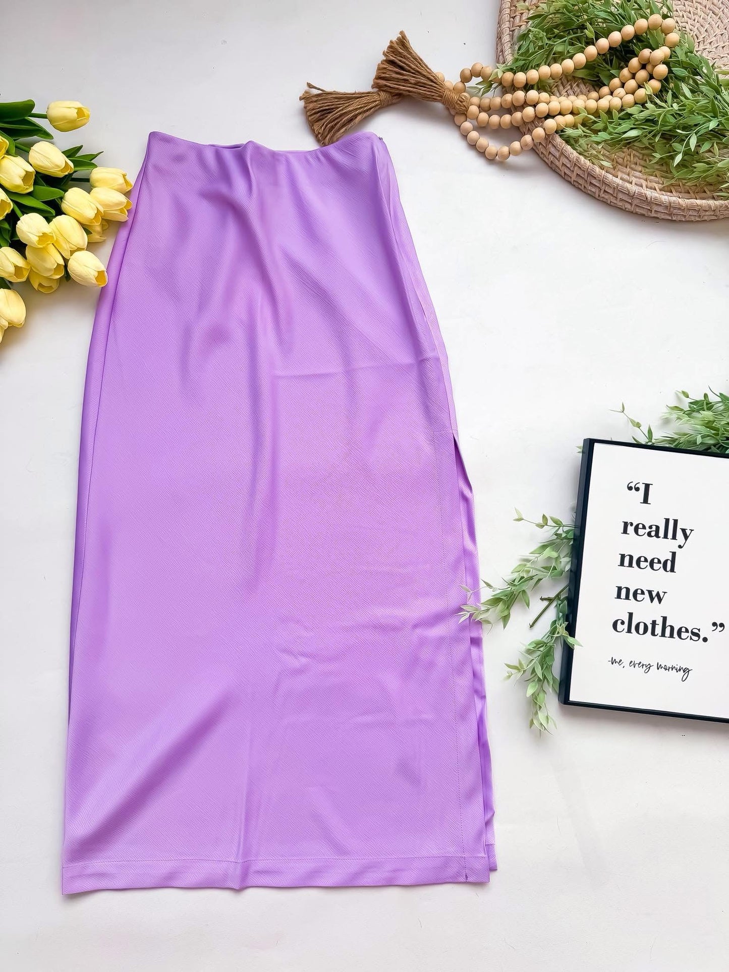 💜 Lavender Satin Midi Skirt 💜