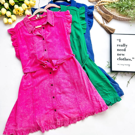 ✨ Fuchsia Ruffle Shirt Dress ✨